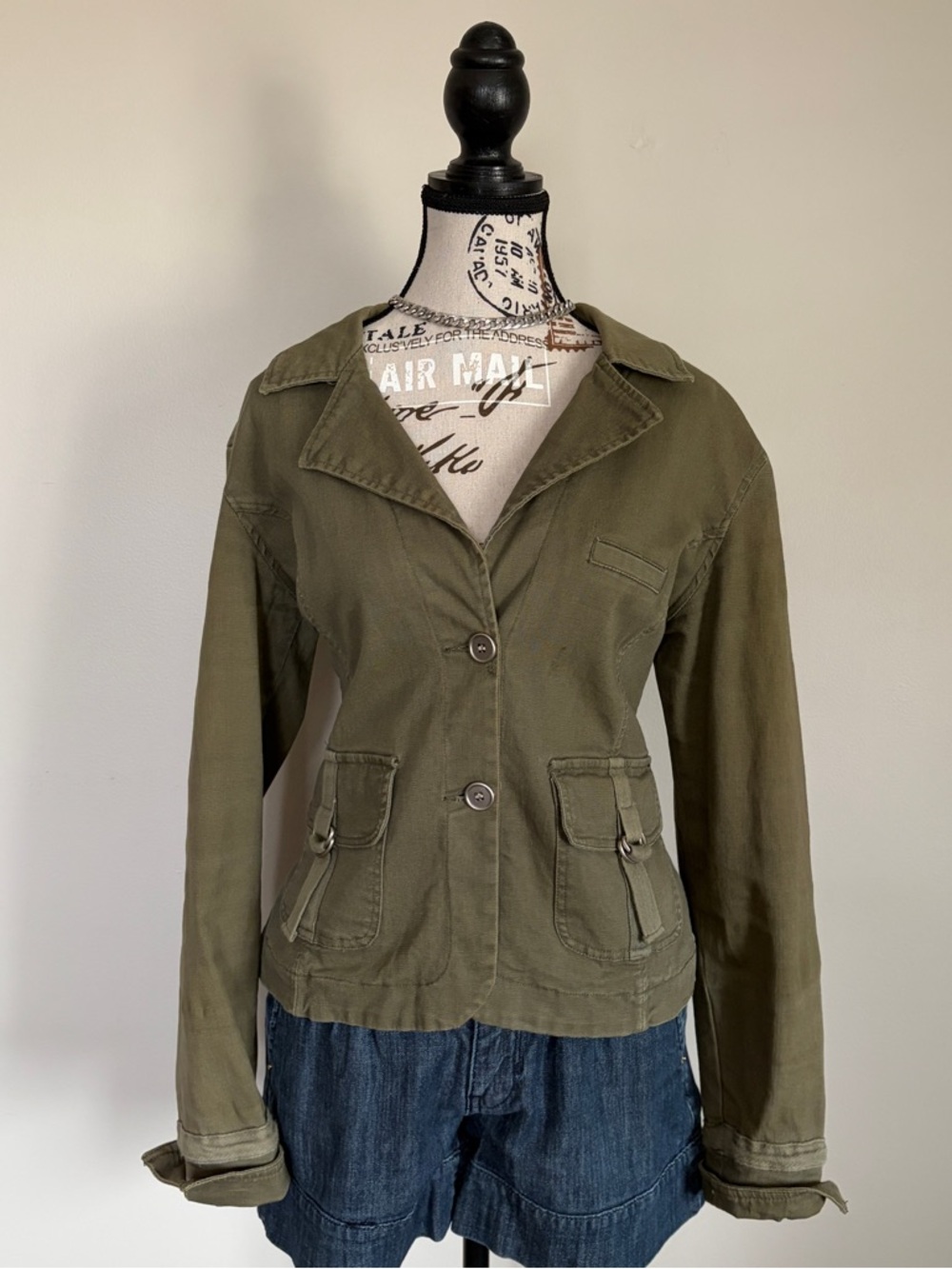 Y2K vintage army green cargo utility blazer jacket